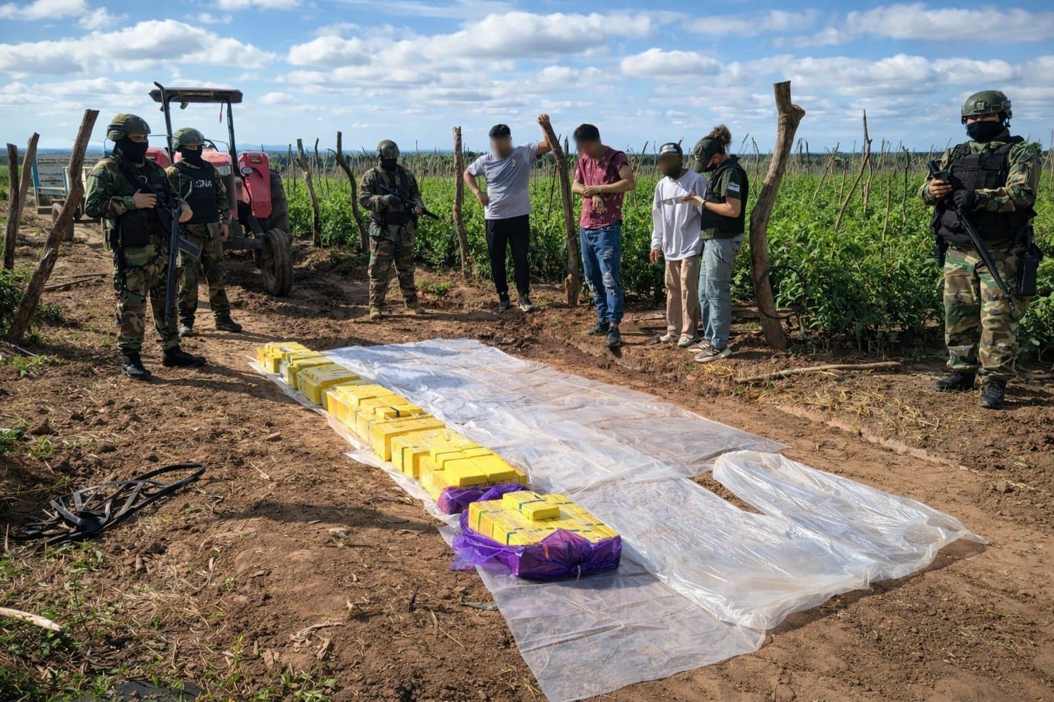 Colonia Santa Rosa: detuvieron a tres hombres cuando acopiaban 177 kilos de cocaína en una finca